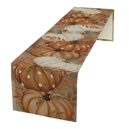 GCp314 Tischläufer mit Herbst-Kürbis und Ahornblatt, bedruckt, für Esstisch, TV-Schrank, Café, Abdeckung, Stoff, D, 184 x 34 cm