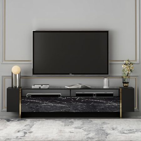 Homidea Angel TV Möbel - Fernsehtisch - TV Schrank - Wohnwand - TV Lowboard in modernem Design 192.8 x 45 x 35 cm (Schwarz Marmor)