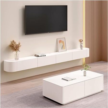 GQQDDD Schwimmender Tv-ständer, An Der Wand Montierter Tv-Schrank, Medienkonsole, Mit Kabellöchern, Ablagen Für Aufbewahrungskomponenten, Für Wohnzimmer, Schlafzimmer(Size:140 * 20 * 24cm,Color:Weiß)