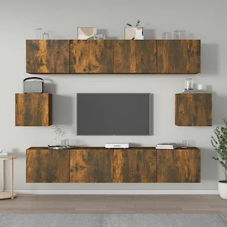 AJJHUUKI Home Outdoor Others6-teiliges TV-Schrank-Set aus geräucherter Eiche, Holzwerkstoff