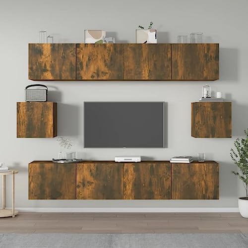 AJJHUUKI Home Outdoor Others6-teiliges TV-Schrank-Set aus geräucherter Eiche, Holzwerkstoff