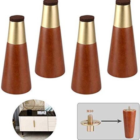 VAKUUM Massivholzfüße, Sofabeine, konische Ersatzfüße aus Holz, Sockelfüße, DIY-Hardware-Zubehör, für TV-Schrank, Nachttisch, M10-Schraubeninstallation, Messingsockel, Walnuss, 4 Stück, vertikal, 20C