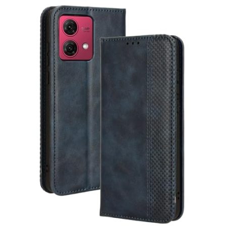 Haoye Leder Hülle für Motorola Moto G84 5G, Premium PU/TPU Folio Schutzhülle Handyhülle, Flip Case Cover Klapphülle mit Standfunktion & Kartensteckplätzen, Blau