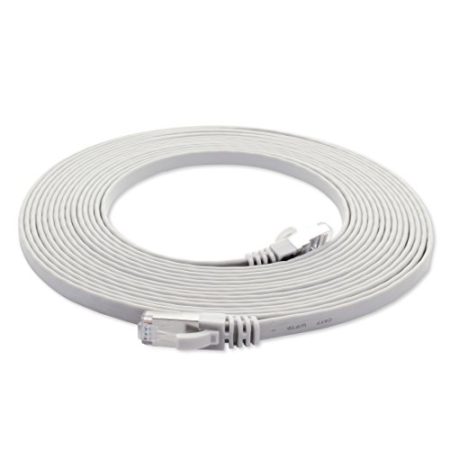 1aTTack.de 5m - weiß - 1 Stück Cat7 Flachkabel Netzwerkkabel Cat 7 Rohkabel Gigabit Lan (10Gbit/s) Flachbandkabel Verlegekabel Patchkabel Flach Slim Rj 45 Stecker Cat6a