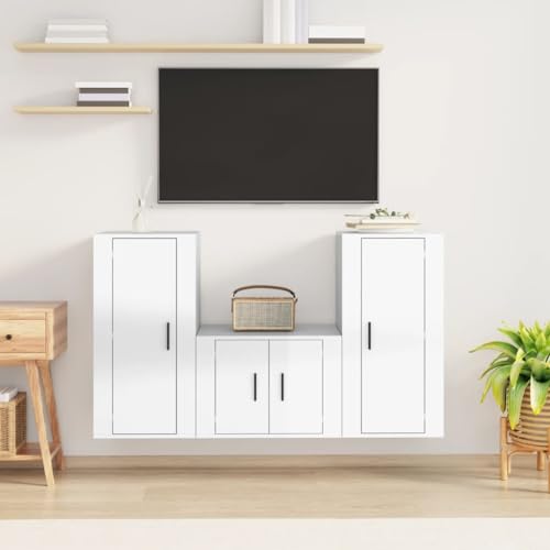 AJJHUUKI Home Items, 3-teiliges TV-Schrank-Set, Hochglanz, weißes Holzwerkstoff, Anzugmöbel