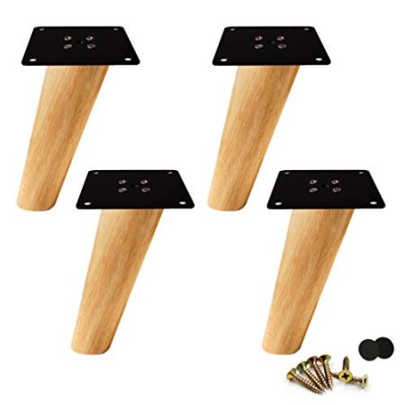 WYRMB Massivholz-Gummiholz-Möbelbeine, neigbare, konische Sofabeine, DIY-Ersatzbeine für Bücherregal/Couch/Couchtisch/Schrank/TV-Schrank, mit Zubehör, 4er-Set (18 cm/7,1 Zoll)