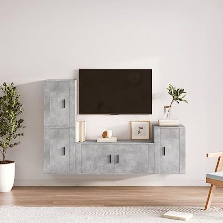 AUUIJKJF Home Outdoor Others4-teiliges TV-Schrank-Set Beton Grau Holzwerkstoff