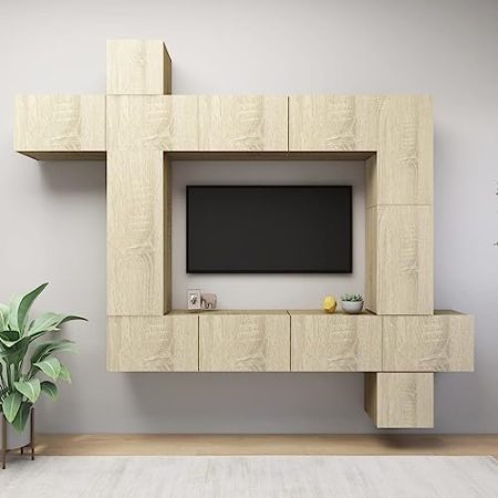 AJSEOYBS Tv-Schrank,Fernseher Schrank9-Tlg. Tv-Schrank-Set Sonoma-Eiche Holzwerkstoffgeeignet Geeignet für Wohnzimmer, Schlafzimmer, Büro, Empfangsraum, Arbeitszimmer