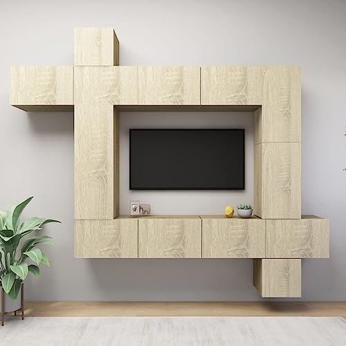 AJSEOYBS Tv-Schrank,Fernseher Schrank9-Tlg. Tv-Schrank-Set Sonoma-Eiche Holzwerkstoffgeeignet Geeignet für Wohnzimmer, Schlafzimmer, Büro, Empfangsraum, Arbeitszimmer