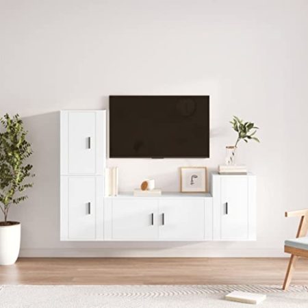 AUUIJKJF Home Outdoor Others4-teiliges TV-Schrank-Set, Holz, Weiß