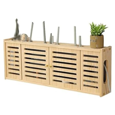 XMWOEIX Aufbewahrungsständer für WiFi-Router aus Massivholz, Dehnschraube zur Befestigung von Wandregalen, Abschirmbox, Set-Top-Box-Regal für TV-Zubehör