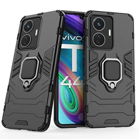 YBROY Hülle für vivo T1 44W, Soft TPU + Hard PC, Ganzkörper Robuste Stoßfeste Schutzhülle, Standfunktion, Handyhülle Cover Case für vivo T1 44W.(Schwarz)