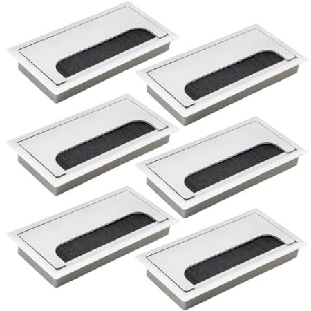 alwaiiz 6 Stück Kabeldurchlass Rechteckig, Kabeldurchführung Schreibtisch mit Bürstendichtung, ABS-Kunststoff Schreibtisch Kabeldurchführung, 160 x 80mm, Silber