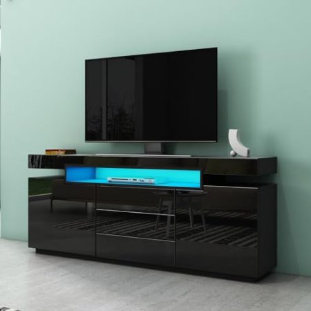 Generisch Modernes LED-Sideboard, TV-Ständer, Schrank mit 2 Türen und 3 Schubladen für Wohnzimmer, Esszimmer, Weiß, 160 x 35 x 72 cm