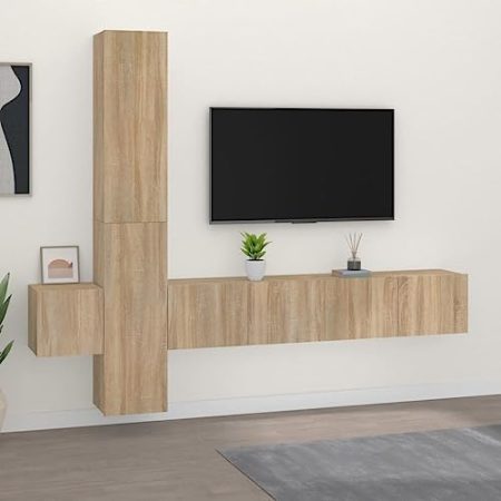AJJHUUKI Entertainment Centers & TV Stands, 5-teiliges TV-Schrank-Set, Sonoma-Eiche, Holzwerkstoff