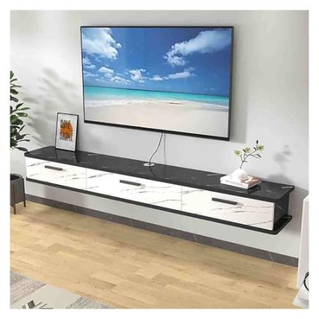 Generisch Schwebender TV-Ständer mit 2 Schubladen, Wandmontage, TV-Regal, Medienkonsole, schwebende TV-Konsole mit Schränken für Schlafzimmer und Wohnzimmer (E, 140 cm)