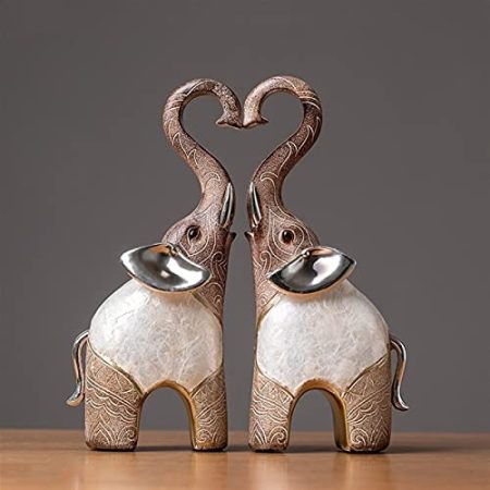 WLVG Harz-glücklicher Elefant-Skulptur-Statue-Moderne Kunst-Figuren-Wohnzimmer-TV-Schrank-Ornamente-Hauptdekorations-Zubehör (Color : 2 Pcs Elephant D)