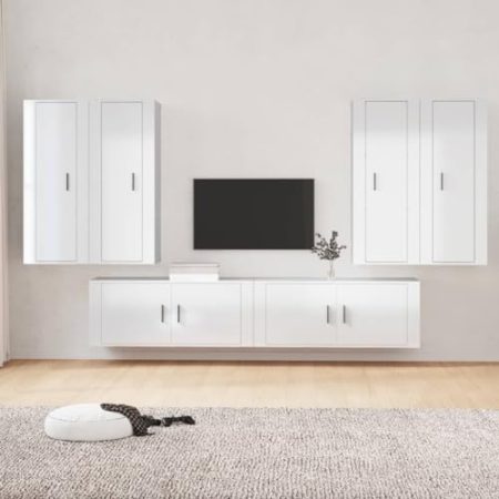 Toshilian 6-TLG. TV-Schrank-Set Hochglanz-Weiß Holzwerkstoff