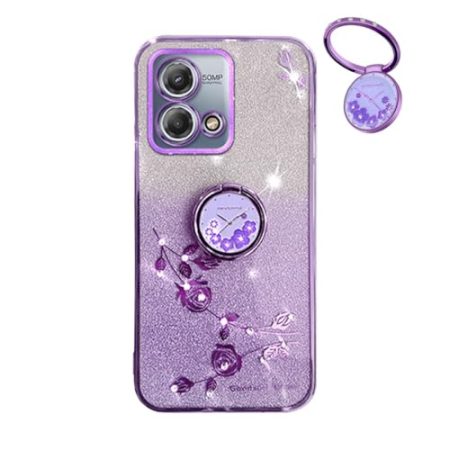 YUECXIN Hülle für Motorola Moto G84 5G mit Glänzende Blumen Ring Ständer, Niedliche Bling Frauen Mädchen Handyhülle, Ultra Dünn Stoßfest Weich TPU Silikon Schutzhülle, Lila