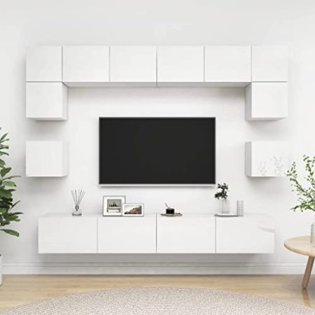 AJSEOYBS Fernseher unterschrank,Tv-Schrank8-Tlg. Tv-Schrank-Set Hochglanz-Weiß Holzwerkstoffgeeignet Geeignet für Wohnzimmer, Schlafzimmer, Büro, Empfangsraum, Arbeitszimmer