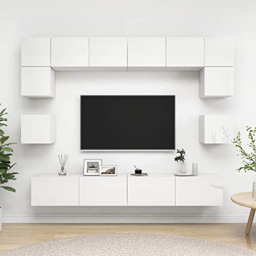 AJSEOYBS Fernseher unterschrank,Tv-Schrank8-Tlg. Tv-Schrank-Set Hochglanz-Weiß Holzwerkstoffgeeignet Geeignet für Wohnzimmer, Schlafzimmer, Büro, Empfangsraum, Arbeitszimmer