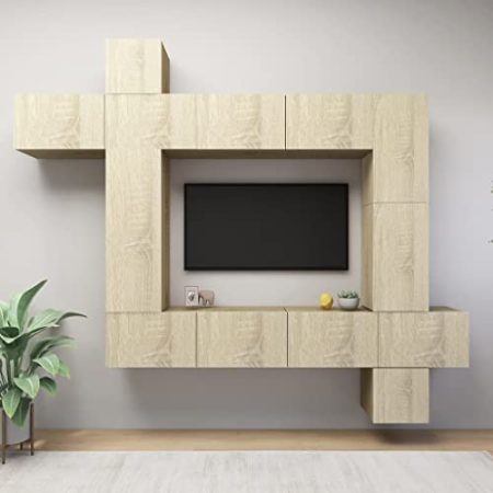YITHOPI 9-TLG. TV-Schrank-Set Sonoma-Eiche Holzwerkstoff Büro-TV-Ständer TV-Schrank für das Schlafzimmer Wohnzimmer TV-Ständer für Büro, Wohnzimmer, Schlafzimmer