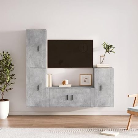 AUUIJKJF Home Outdoor Others4-teiliges TV-Schrank-Set Beton Grau Holzwerkstoff