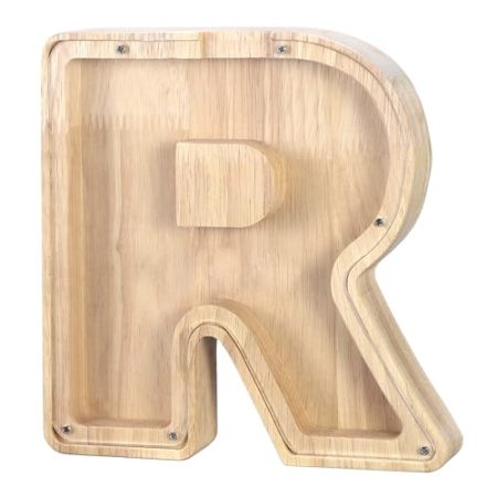 HonGien Holzbuchstaben-Spardose, Kreative Spardose, Buchstaben-Sparschwein mit klaren Alphabet-Aufklebern, für Geburtstagsgeschenk, Weihnachten, Dekoration (R)
