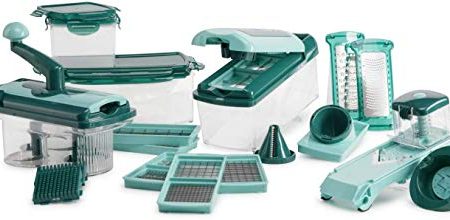 Genius Nicer Dicer Fusion Julietti | 34 Teile | Schneiden | Reiben | Julienne | Spiralen | Hobeln | Würfeln | Obst- und Gemüseschneider | Bekannt aus TV | NEU