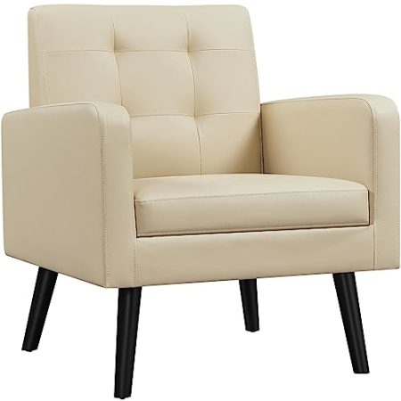 Yaheetech Ohrensessel mit bequemer Rückenlehne Polstersessel bis 136 kg belastbar Fernsehsessel fürs Wohnzimmer/Schlafzimmer Sessel Beige