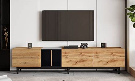 WEALTHGIRL Farbblockierender, moderner Kombi-TV-Schrank mit offenen Regalen und 3 großen Aufbewahrungskomponenten für Wohnzimmer und Schlafzimmer, 195cm