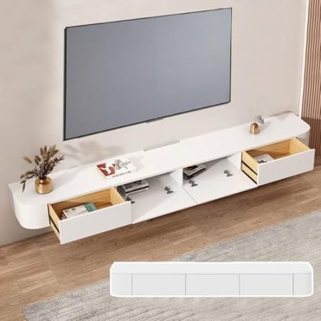 XDCXYD Schwebender TV-Ständer Lagerregale An Der Wand Montierter TV-Schrank Ausgehöhlter TV-Schrank Mit Kabellöchern Mehrere Größen Und Farben Diele & Flur(Weiß,260 * 20 * 24CM)