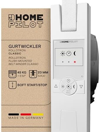 HOMEPILOT - Rollladen Gurtwickler elektrisch - RolloTron classic | unkomplizierte 24 h Memoryfunktion | inkl. Anschluss für Sonnensensor | bis 45 kg, 6 m² Rollladen, für 23 mm Gurt
