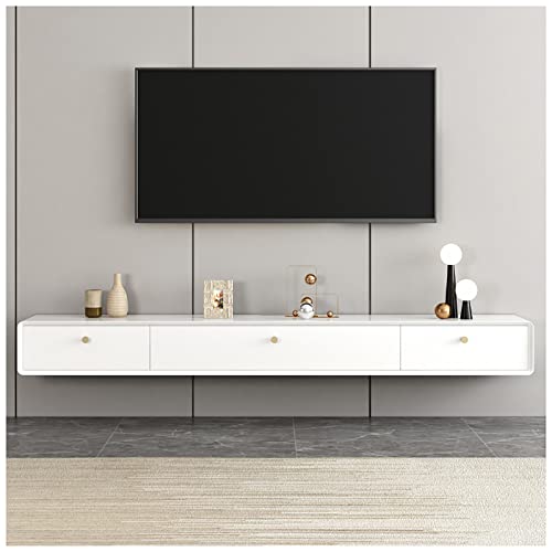JMOZHCD Schwimmender TV-Ständer, wandmontierter TV-Schrank, Medienkonsole, Aufbewahrungsregal für Entertainment-Center (White a)