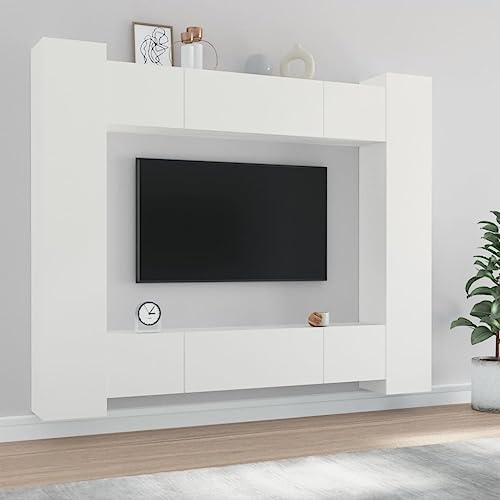 ULUYYUC TV-Schrank TV-Tisch TV-Möbel Tisch Kabinett8-tlg. TV-Schrank-Set Weiß HolzwerkstoffGeeignet für Wohnzimmer, Schlafzimmer, Büro