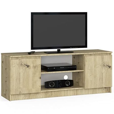 ADGO RTV K140 2D 1P CLP TV-Ständer mit 2 Schränken und 2 Regalen 140x55x40 cm, TV-Lowboard, Lowboard für Fernseher, Fernsehschrank, Fernsehtisch, Stehend Versand in 2 Packungen (Artisan Eiche)