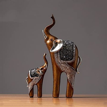 WLVG Harz-glücklicher Elefant-Skulptur-Statue-Moderne Kunst-Figuren-Wohnzimmer-TV-Schrank-Ornamente-Hauptdekorations-Zubehör (Color : 2 Pcs Elephant H)