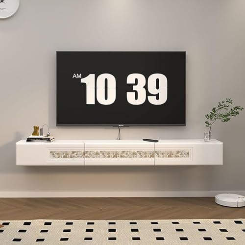TV-Medienkonsole, Wohnzimmer Hängeschrank mit Stauraum, schwebende TV-Konsole unter dem Fernseher, Multimedia Wandregal mit Kabelloch,Wand montierter Medienkonsolen-TV-Schrank mit 2 Schubladen