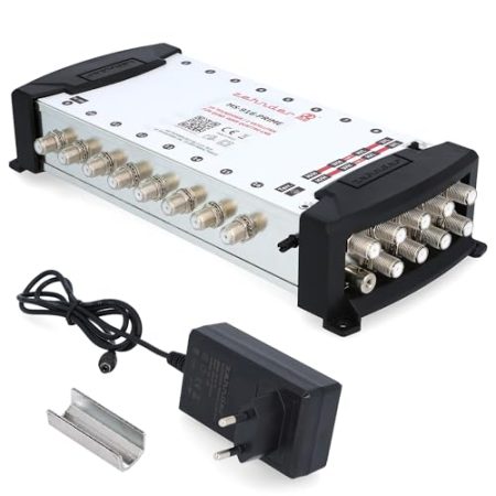 Zehnder 9/16 Multischalter 16 Teilnehmer 2 Satelliten - Regelbare Terrestrik - Quattro und Quad LNB geeignet - 22kHz - Externes Netzteil - Fernspeisung 0/5/12 Volt - MS 916 Prime