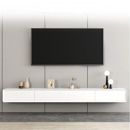 WOLWES Lowboard Hängend TV Schrank Holz Fernseher Tisch Modern TV Board Mit Schubladen Fernsehschrank TV Möbel Wohnzimmer (Color : Wit, Size : 160cm)