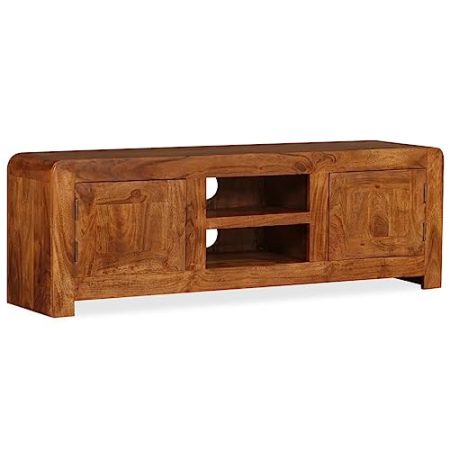 HETFTJN TV-Schrank, Tv Board Tv Lowboard Wohnwand Tv Highboard Geeignet für Wohnzimmer Den Flur Fernseher Schlafzimmer Massivholz mit Honigfarbenem Finish 120x30x40 cm
