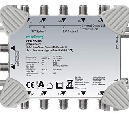 Axing SES 522-06 SAT Einkabel-Lösung Multischalter Unicable-Erweiterung, 4 Teilnehmer, metall