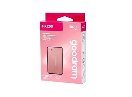 goodram - Externes SSD - HX200 - USB Type C + A - Hochgeschwindigkeits-USB 3.2 Gen. 2-Schnittstelle - für PCs, Laptops, Smartphones, TV-Geräte und Konsolen - 1TB - Rose Gold