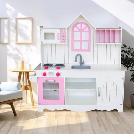 WOODENFUN Große Spielküche für Kinder 3-8, hölzerne Kinder Spielen Küche Playset Chef Pretend Play Set für Kleinkinder w, Spielzeug Küche Geschenke für Jungen Mädchen