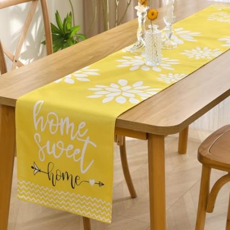 Gelb Herbst Tischläufer Leinen Sommer Abwaschbar Küche Blumen Esstisch Tisch Home Sweet Dekoration Drinnen Urlaub Party Dekor 33x183 cm