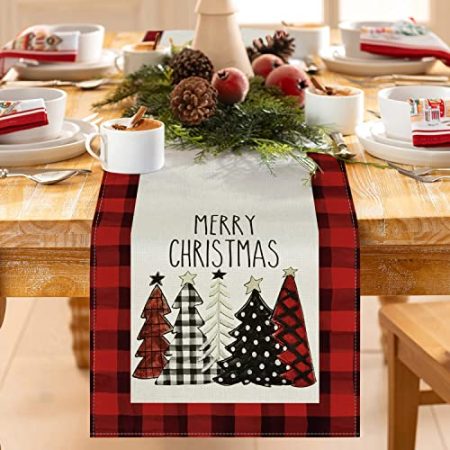 Tischläufer Weihnachten, Weihnachts Tischläufer 180 cm Lang Weihnachtstischläufer Tischdecke Weihnachtsbaum Weihnachtsläufer Tisch, Weihnachten Tischläufer Weihnachtstischdecke Läufer Tischdeko (rot)