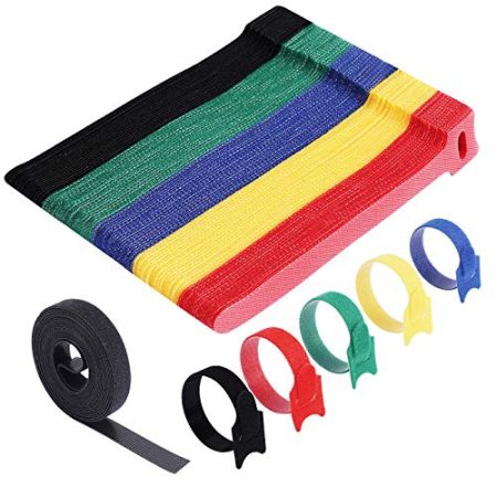 VoJoPi 100 Stück Klett Kabelbinder, 150x12mm Wiederverwendbare Kabel Klettband, mit extra 3m Kabelbinder Rolle, Buntes Klett-kabelbinder set für Hause und Büro Kabel organizer