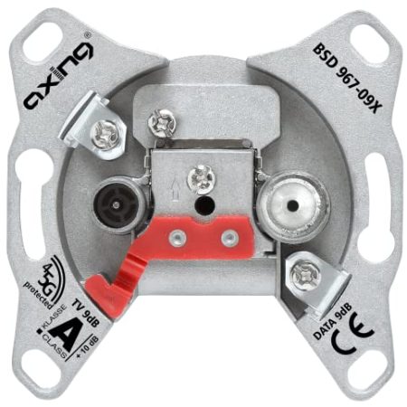 Axing BSD 967-09X Multimedia-Enddose 9 dB 5-1800 MHz Kabelfernsehen TV Steckdose Breitband Rückkanal-tauglich CATV DATA,Metall
