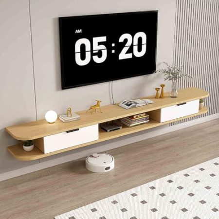 An der Wand montiertes TV-Regal, schwebender TV-Ständer, an der Wand montierte TV-Konsole mit Schublade, großer Stauraum unter dem Fernseher mit offenem Lagerregal für Wohnzimmer, Schlafzimm