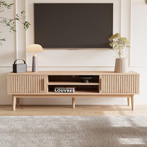 Aufbewahrungskommode aus Rattan, multifunktionaler Aufbewahrungsschrank und Schubladen, Sideboard mit verstellbarem Regal, Füße aus Massivholz, MDF, Boho-Stil (TV-Schrank)